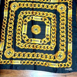 Chanel Black and Gold Chain Print Scarf